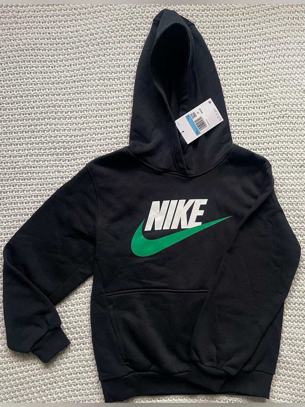 Nike Kids Black Hoodie with Green Swoosh